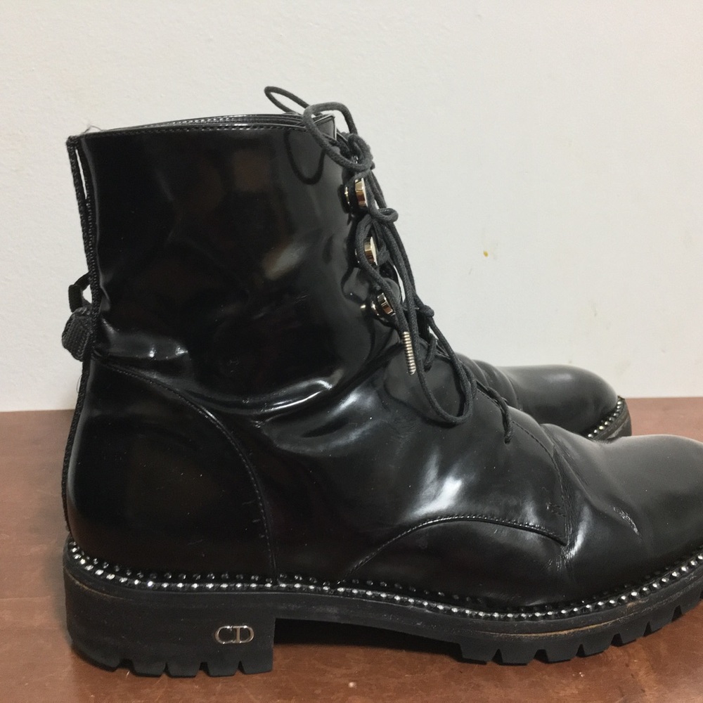 Christian Dior Leather Boots. With Rhinestones And Leather Laces And Lug Soles - Picture 9 of 13